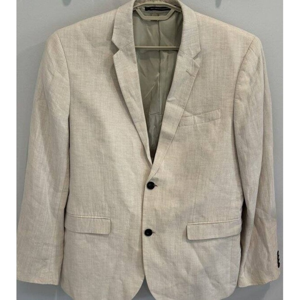 H&M Mens Linen Cotton Blend Tan Blazer Suit Jacket Slim Fit Size 42R